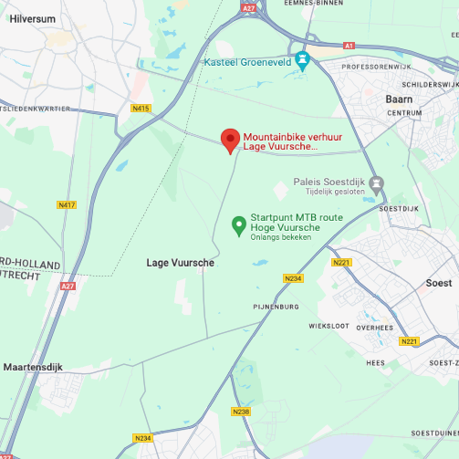 MTB afgiftepunt aan de route van Lage Vuursche op de kaart